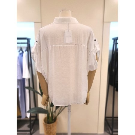 스티치 롤업 블라우스 화이트