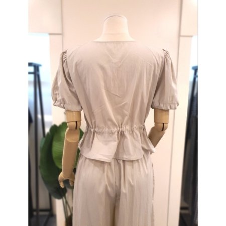 스트링 반팔 블라우스 팬츠 세트 베이