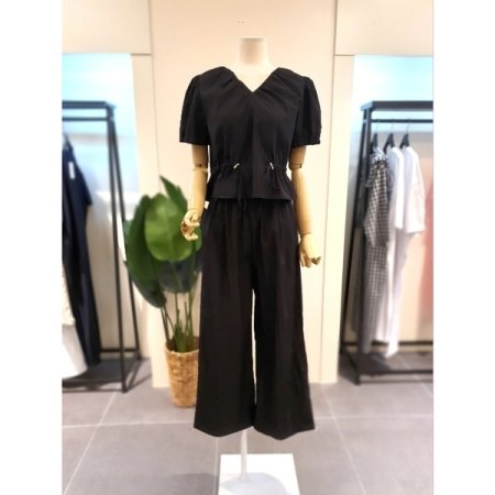 스트링 반팔 블라우스 팬츠 세트 베이