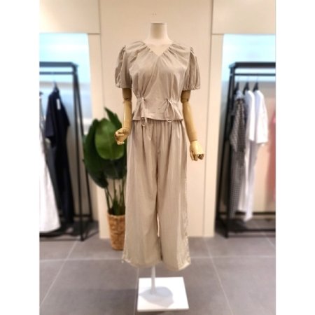 스트링 반팔 블라우스 팬츠 세트 블랙