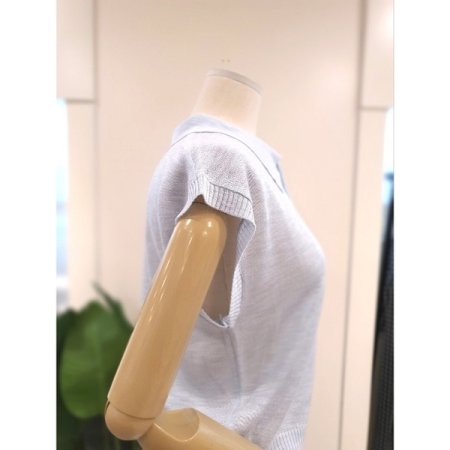 카라 집업 반팔 니트 스카이블루