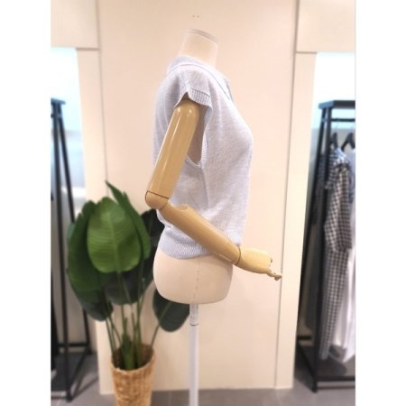 카라 집업 반팔 니트 스카이블루