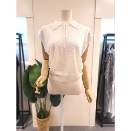 카라 집업 반팔 니트 아이보리