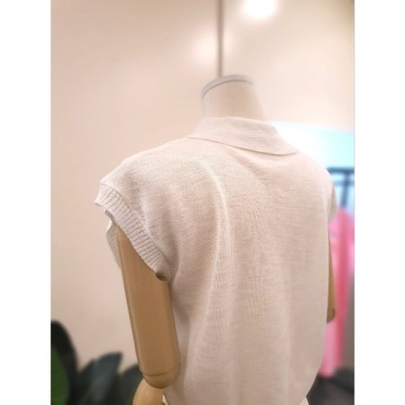카라 집업 반팔 니트 아이보리