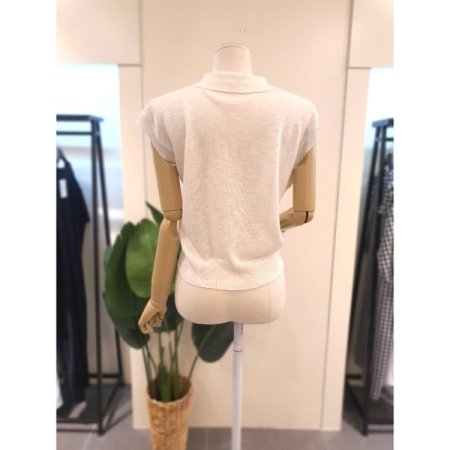카라 집업 반팔 니트 아이보리