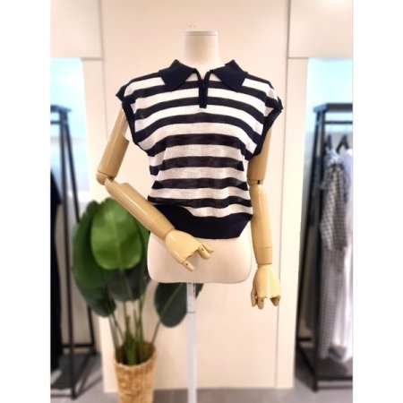 카라 집업 반팔 니트 아이보리