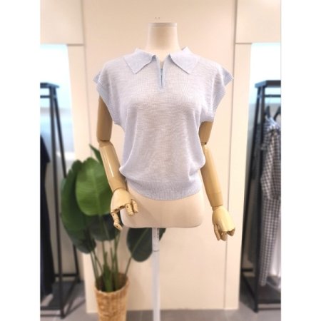 카라 집업 반팔 니트 아이보리