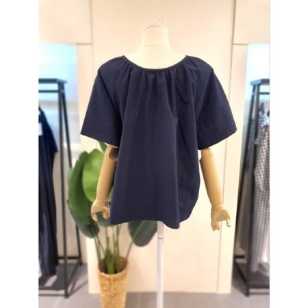 미스칸트 바스락 셔링 반팔 블라우스 네이비