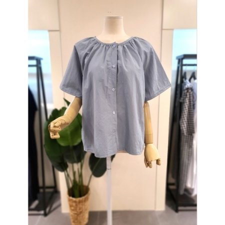 미스칸트 바스락 셔링 반팔 블라우스 스카이블루