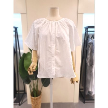 바스락 셔링 반팔 블라우스 아이보리