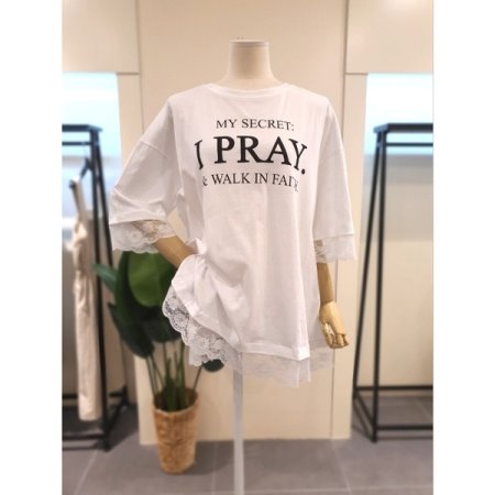 레이스 배색 루즈핏 티셔츠 아이보리