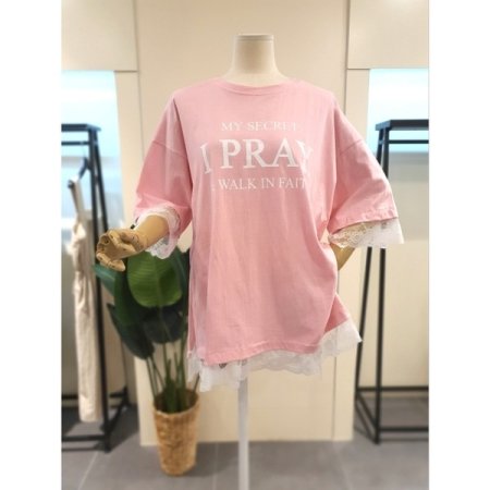 레이스 배색 루즈핏 티셔츠 아이보리