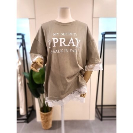 레이스 배색 루즈핏 티셔츠 아이보리