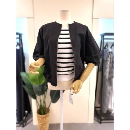 홑겹 5부소매 셔링 집업 점퍼