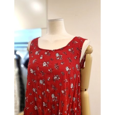 주름 플라워 민소매 원피스 레드