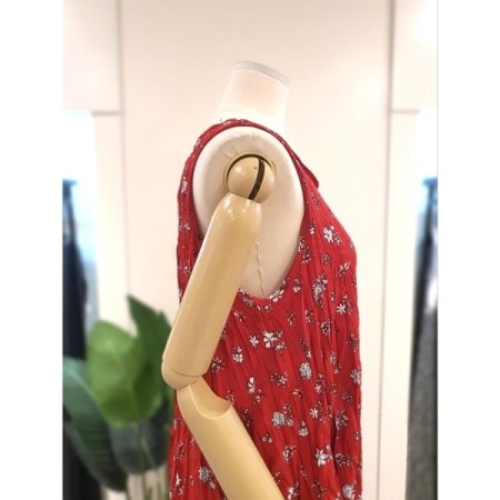 주름 플라워 민소매 원피스 레드