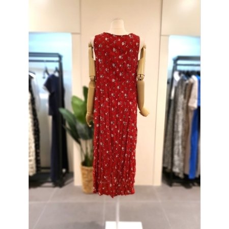 주름 플라워 민소매 원피스 레드