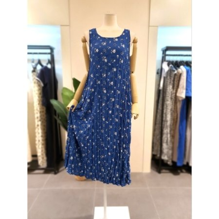 주름 플라워 민소매 원피스 레드