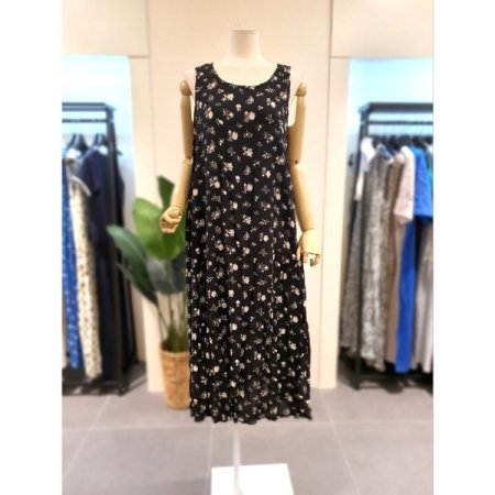 주름 플라워 민소매 원피스 레드