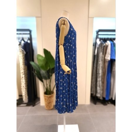 플라워 민소매 주름 원피스 블루