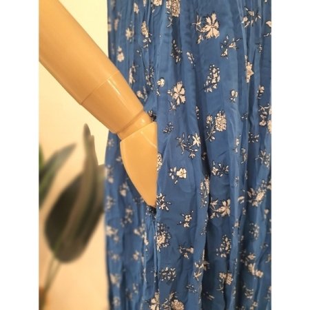 플라워 민소매 주름 원피스 블루