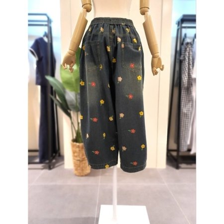 플라워 배기 데님 팬츠