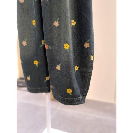 플라워 배기 데님 팬츠