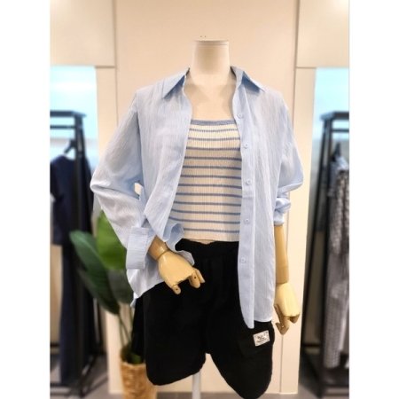 백오픈 블라우스 나시 세트 블루