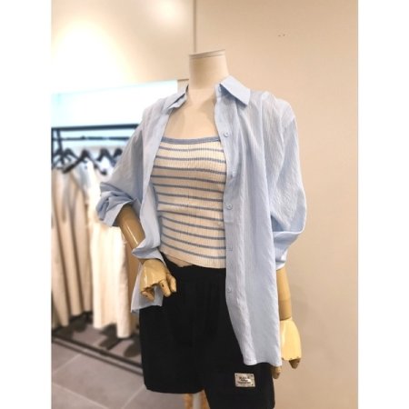 백오픈 블라우스 나시 세트 블루