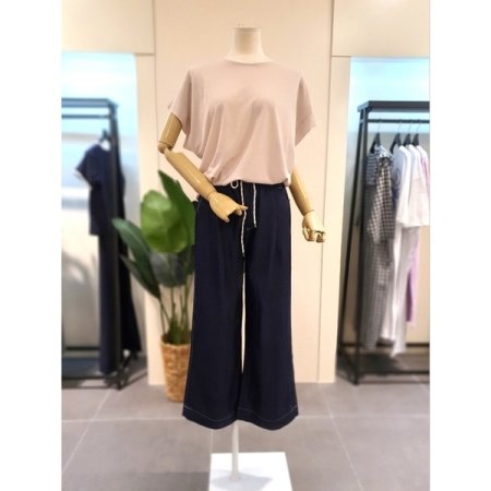 스티치 스트링 와이드 팬츠 다크블루