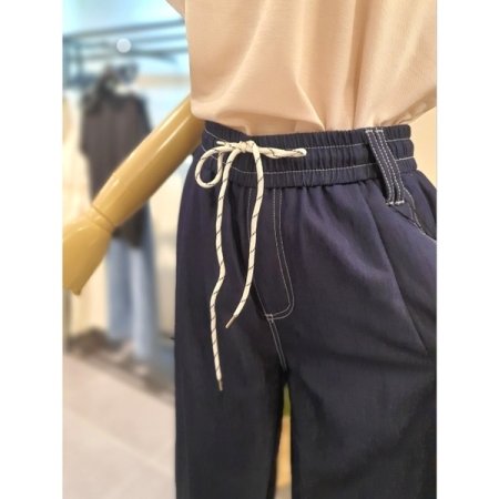 스티치 스트링 와이드 팬츠 다크블루