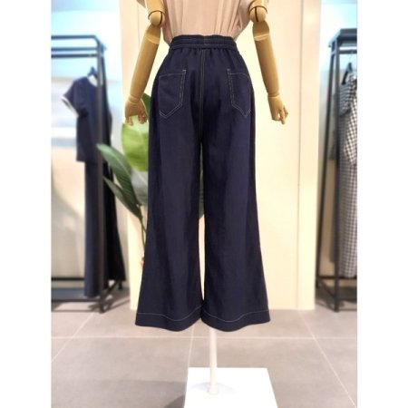 스티치 스트링 와이드 팬츠 다크블루