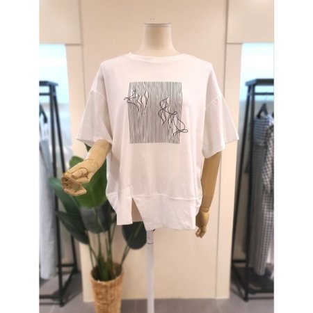 언발 밑트임 반팔 티셔츠 아이보리