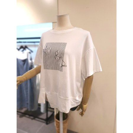 언발 밑트임 반팔 티셔츠 아이보리