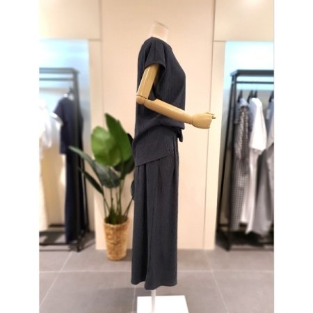 플리츠 드랍 숄더 와이드 팬츠 셋업D