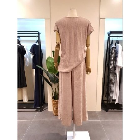 플리츠 드랍 숄더 와이드 팬츠 셋업B