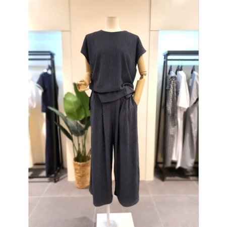 플리츠 드랍 숄더 와이드 팬츠 셋업B