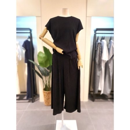 플리츠 드랍 숄더 와이드 팬츠 셋업B