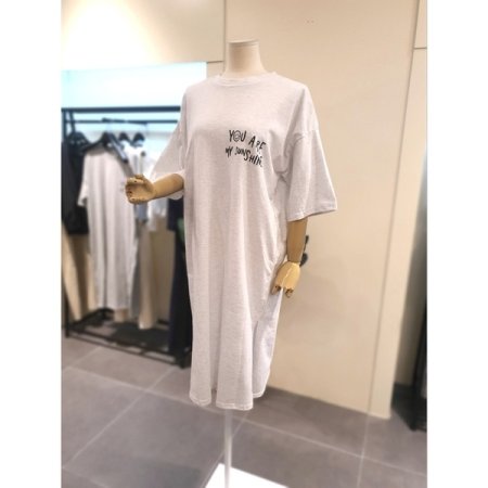 스마일 프린팅 반팔 원피스 라이트그레