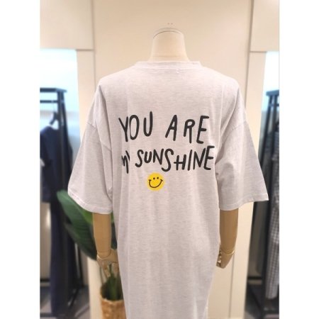 스마일 프린팅 반팔 원피스 라이트그레