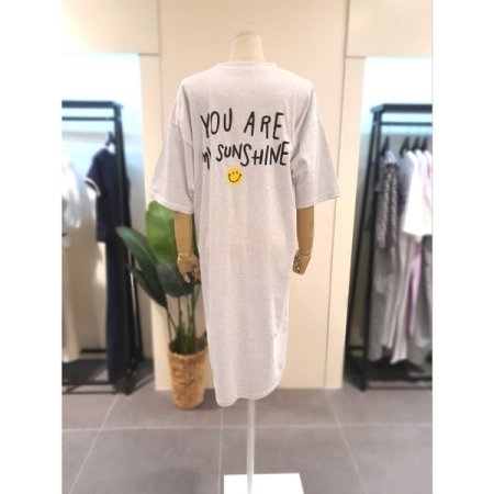 스마일 프린팅 반팔 원피스 라이트그레