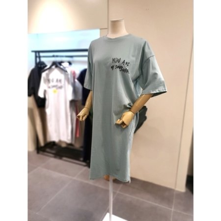 스마일 프린팅 반팔 원피스 민트