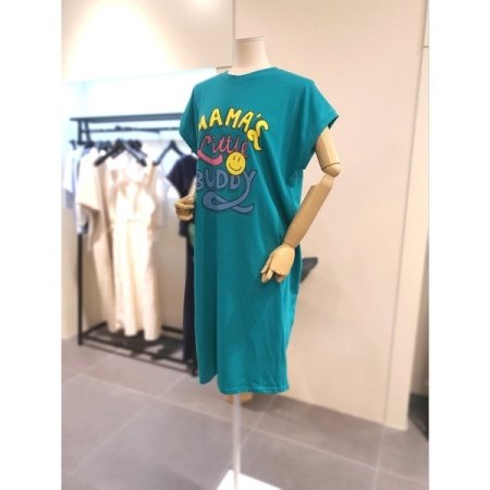 스마일 드랍소매 원피스 그린