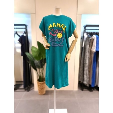 면 프린팅 드랍소매 원피스 블랙