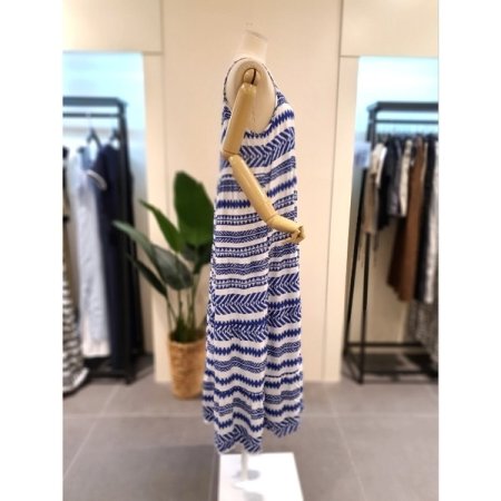 패턴 끈나시 레이어드 롱 원피스 블루