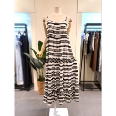 패턴 끈나시 레이어드 롱 원피스 블루