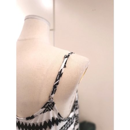 패턴 끈나시 레이어드 롱 원피스 블루