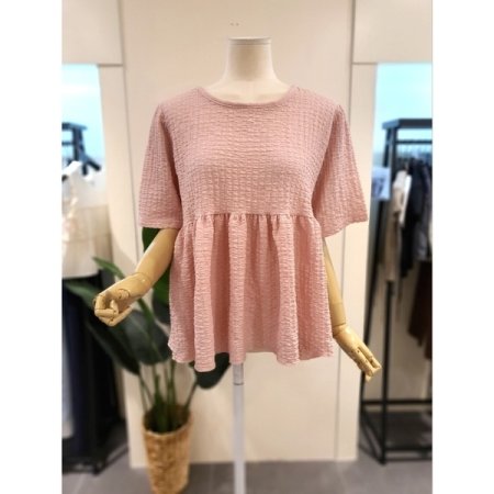팝콘 셔링 반팔 블라우스 핑크
