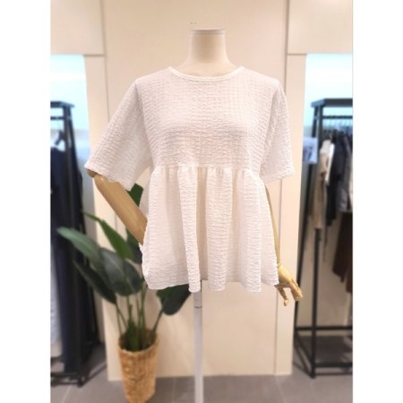 팝콘 셔링 반팔 블라우스 핑크