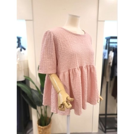 팝콘 셔링 반팔 블라우스 핑크